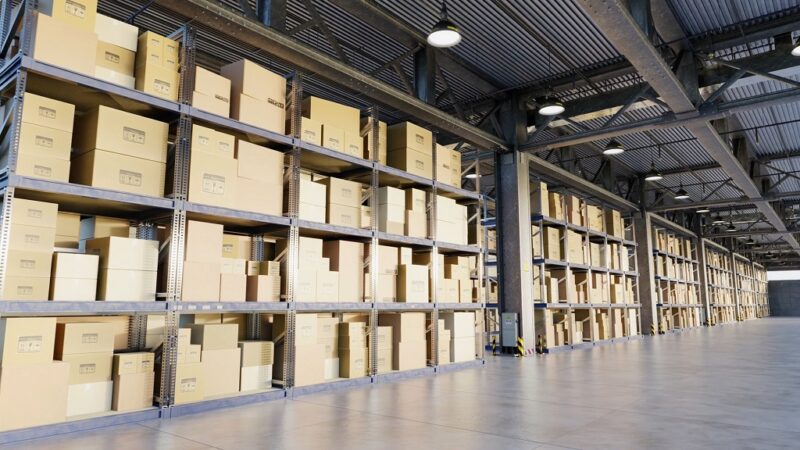 Large storage facility stocked with inventory for an e-commerce business in Delaware